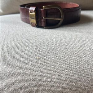 Elegant Brown Leather Belt with Brass Buckle
